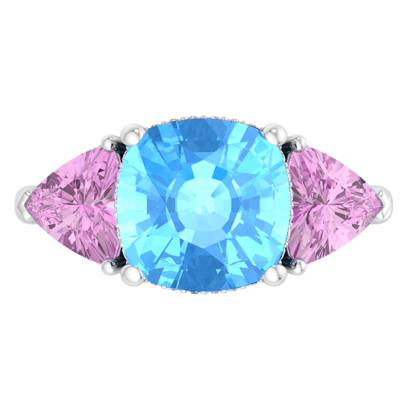 Martha Stewart 8ctw. Cushion Blue Topaz, Pink Sapphire & Lab Grown Diamond Three Stone Ring In Sterling Silver image number null